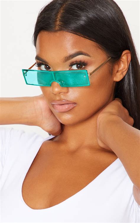 Blue Rectangular Sunglasses Accessories Prettylittlething