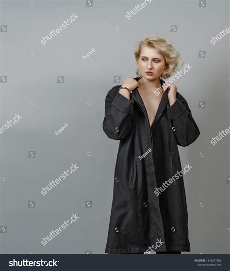 Slender Nude Blonde Girl Black Cloak Stock Photo Shutterstock