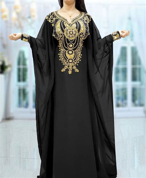 Gold Beaded Dubai Kaftan Black Chiffon African Dresses Abaya Etsy