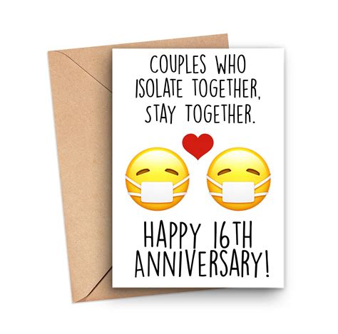 16th Anniversary Card Happy 16th Anniversary Card 16 Year Etsy