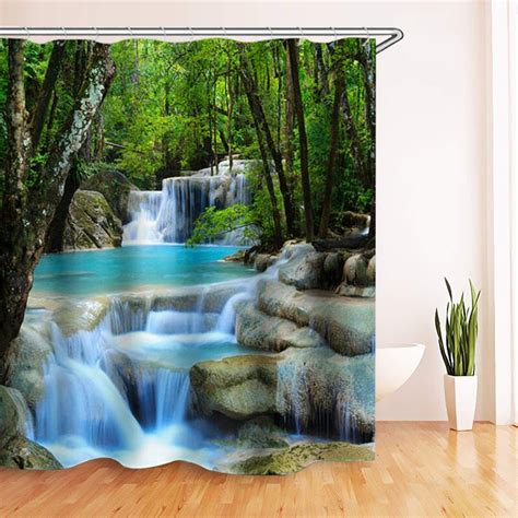 3d Waterfall Nature Scenery Bath Shower Curtain Water Resistant