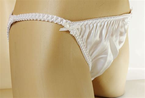 Silky Virgin White Satin String Bikini Panties Tanga Knickers Medium