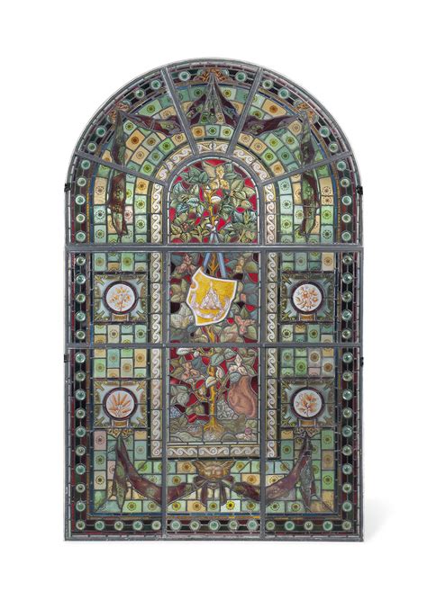 A Large Late Victorian Arched Stained Glass Window