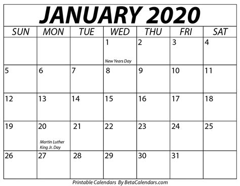 Week Calendar Jan 2020 Month Calendar Printable