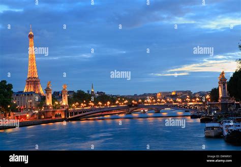 Eiffel Tower And Seine River At Dusk Paris France Stock Photo Alamy