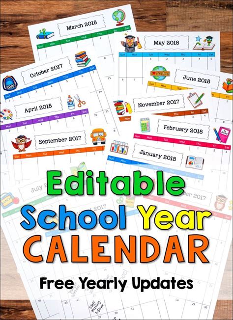 Printable School Year Calendars With The Text Editable School Year