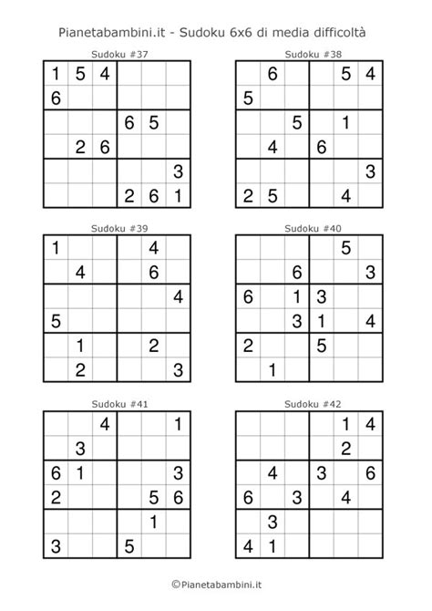 Sudoku Per Bambini 60 Schemi 6x6 Di Media Difficoltà Da Stampare