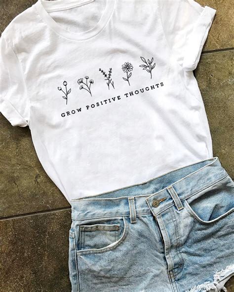 Grow Positive Thoughts Basic Tee T Shirts For Women Simple Shirts