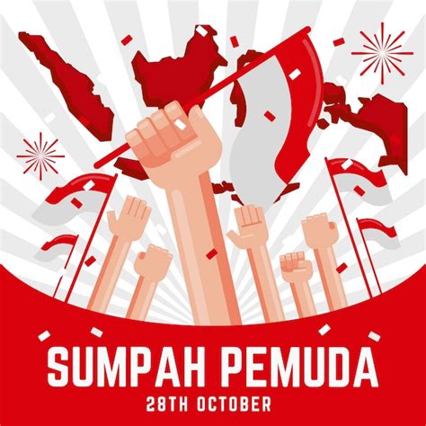 Free Vector Flat Design Sumpah Pemuda Background With Hands And Flags