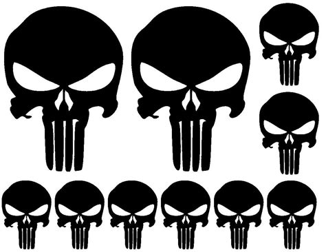 10 Pack Of Punisher Skull Vinyl Decal Window Stickers