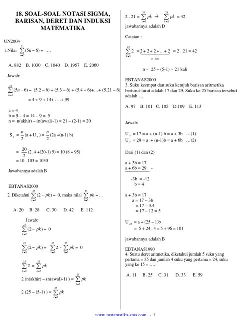 Detail Contoh Soal Notasi Sigma Dan Induksi Matematika Kelas Koleksi