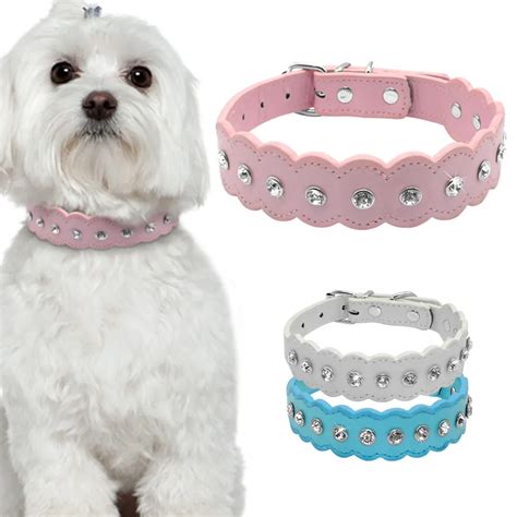 Rhinestone Pu Leather Dog Collars Bling Cute For Small Medium Girl Dog