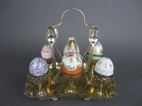 Silverplate Egg Caddy With Porcelain Egg Boxes Mar 08 2012