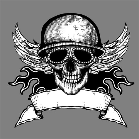 Vintage Skull Grunge Biker Motorcycle Vector Label By Microvector