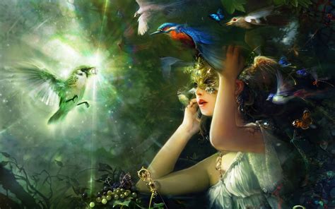 Forest Fairy And A Hummingbird Hd Wallpaper