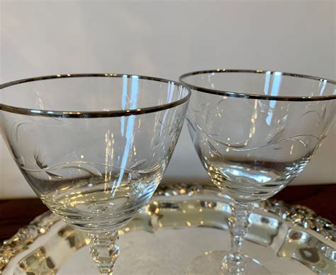 Pair Of Vintage Etched Fostoria Crystal Wine Glasses With Etsy