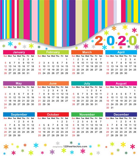 Free Free 2020 Colorful Calendar