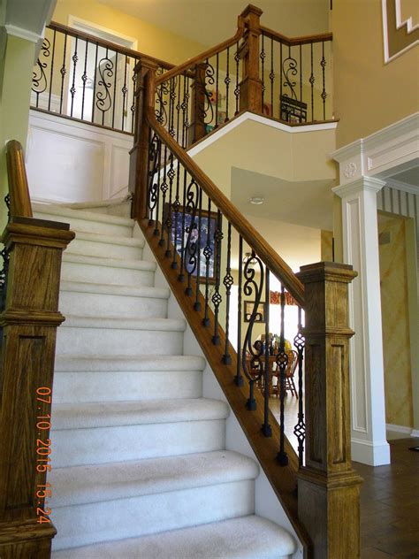 Our wrought iron balusters offer a metal stair railing solution with easy installation. Wood Stairs and Rails and Iron Balusters: Iron Balusters Box newels Oak Handrail Blue Bell PA ...