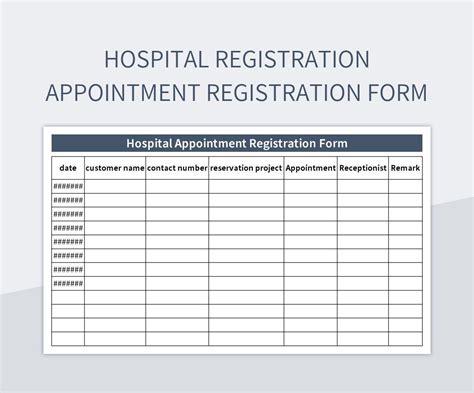 Hospital Registration Appointment Registration Form Excel Template And