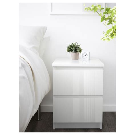 Distressed white pine bedroom furniture; MALM high-gloss white white, Chest of 2 drawers, 40x55 cm ...
