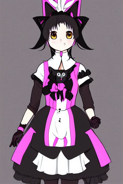 Prompthunt Anime Anthro Cat With Black Fur Pink Hair And Pink Eyes