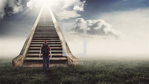 Stock Photo Man Walking Up A Stairway To Heaven By Kevincarden