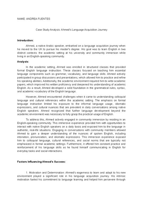 Andrea (Case Study Analysis) - NAME: ANDREA FUENTES Case Study Analysis