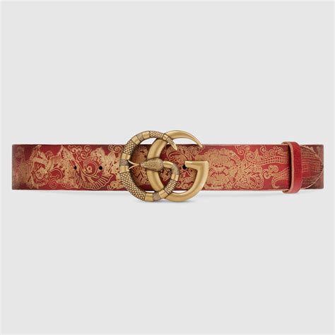 Leather Belt With Double G Buckle With Snake Gucci Womens Belts