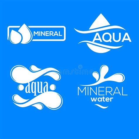 Blue Logos Set Label For Mineral Water Aqua Icons Collection Stock