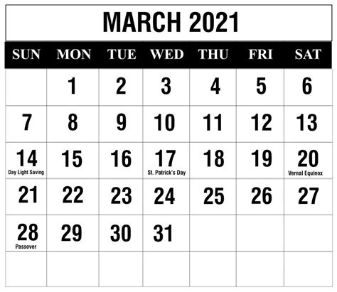 Create a free printable calendar. March 2021 Blank Calendar Printable - Thecalendarpedia