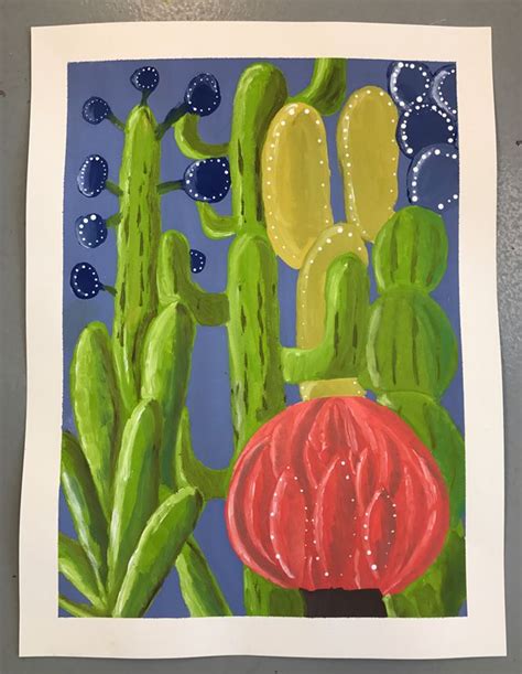 Colorful Southwestern Middle School Cacti Painting Project High