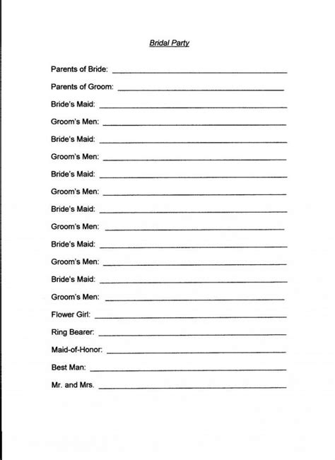 These musical forms outline placement for the following list offers a handy guide to the different parts in different types of compositions Wedding Guest Checklist Bridal Parties | Wedding party list, Wedding guest list template ...