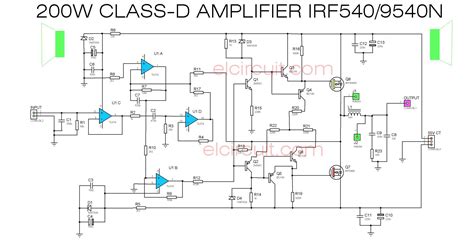 .amplifier circuit diagram 400w mono amplifier circuit text: 200W Class D Power Amplifier IRF540/IRF9540 - Electronic Circuit