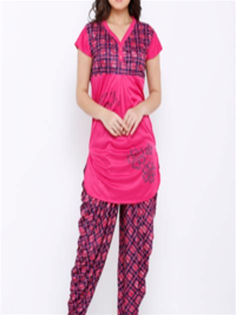 buy pretty awesome women pink printed night suit night suits for women 10904810 myntra