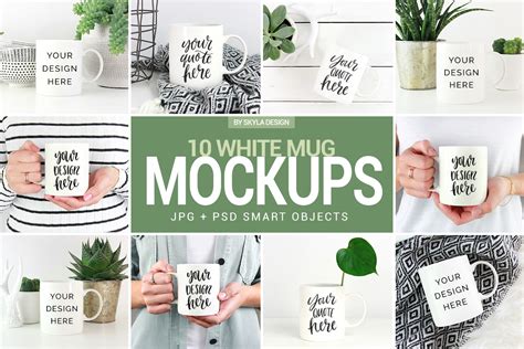 10 Mug mockup bundle, white & green lif | Design Bundles