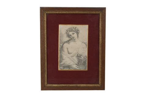 Antique Nude Lady Portrait Drawing French Th Century Framed Art