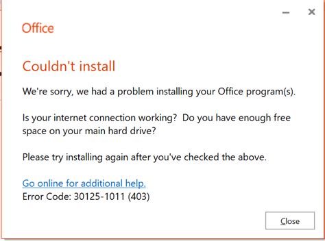I Cannot Install Office 365 On My Windows 10 Getting Error 30125 1011