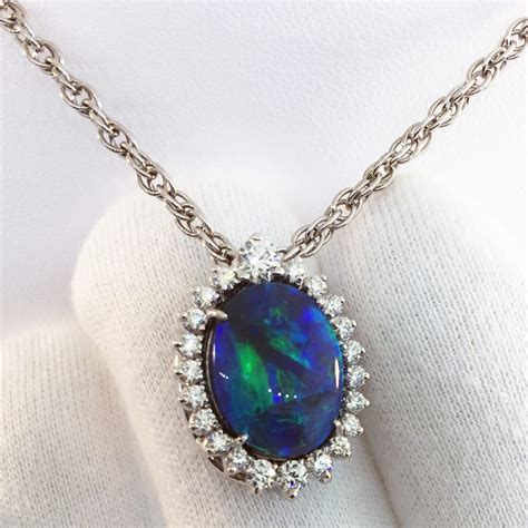 14kwg Black Opal And Diamond Pendant Grants Jewelry
