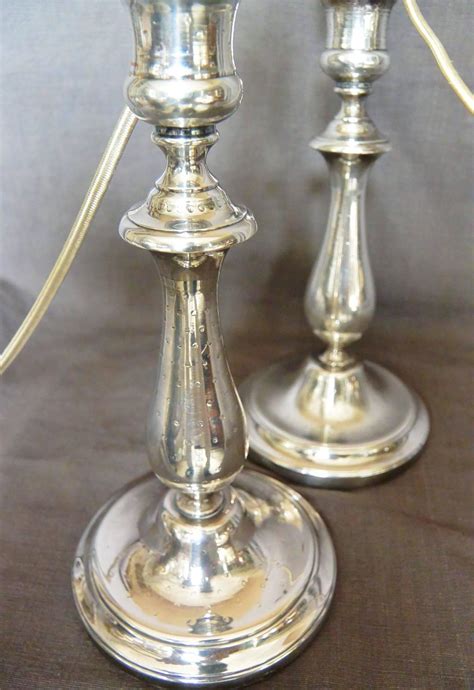 Pair Of Vintage Christofle Silver Candlestick Lamps For Sale At 1stdibs