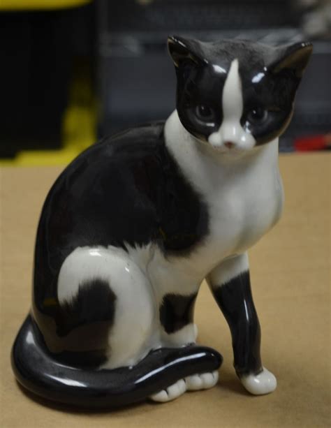 Vintage Goebel Cat Figurine Black And White Blue Eyes 11 Inches Almost