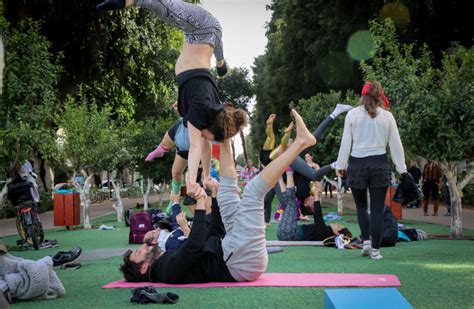 Israelis Stay Socially Distanced While Celebrating International Yoga