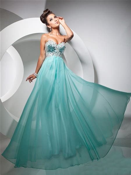 Pretty A Line Princess Sweetheart Long Turquoise Chiffon Prom Dress