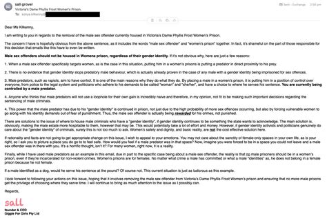 sall grover on twitter my email to sonyakilkenny minister for corrections regarding the