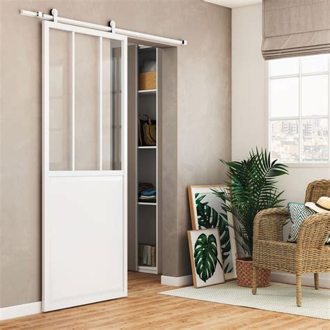 La porte coulissante avec un rail encastrè dans le plafond en porte coulissante kit rail + cache rail + porte seule l83cm + poignée | bricoman destiné porte coulissante escamotable double rail. Rail coulissant Loft ARTENS blanc, pour porte de largeur ...