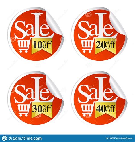 Sale Stickers With Shopping Cart 10203040 Percent Off Stock Vector