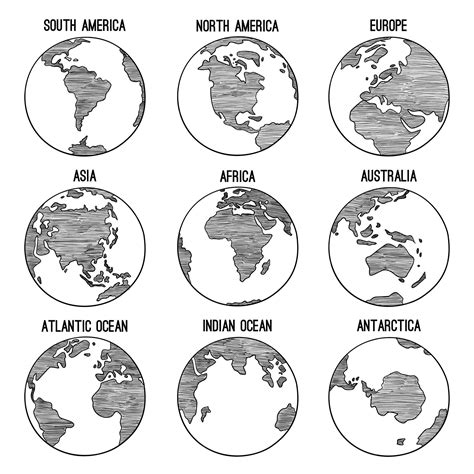 Doodle De Globo Terráqueo Planeta Bosquejado Mapa América India áfrica