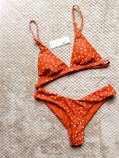 Triangle Bikini Set For Women With Heart Print Red W T I Design