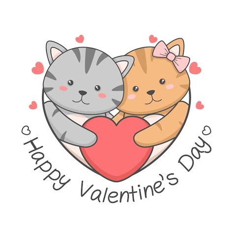 Premium Vector Cute Cat Couple Holding Heart Valentines Day