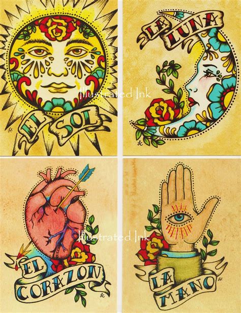 Folk Art Postcards Mexican Loteria Tattoo Art Set Of 8 Etsy Mexican Culture Art Mexican