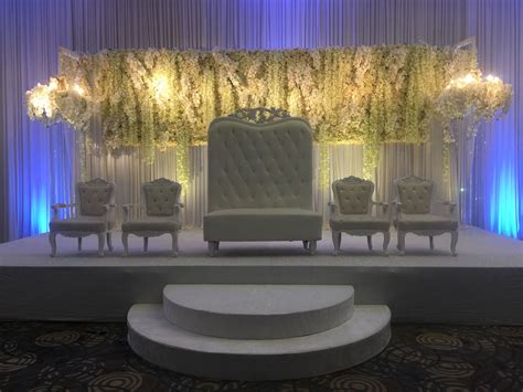 Beautiful Wedding Backdrop With Floral Décor And Lighting Backdrops